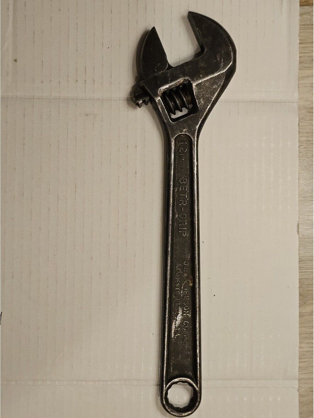 Vintage 12-inch J.P. Danielson Co. "Betr-Grip" Adjustable Wrench.